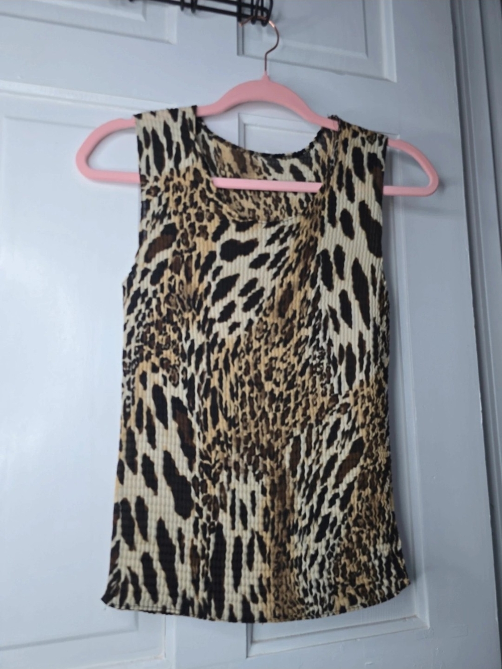 dressbarn Ribbed Animal-Print Sleeveless Tank in Cream, Brown and Black